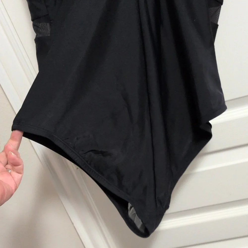 Low Cut Black One Piece Bathing Suit With Mesh - Picture 6 of 8